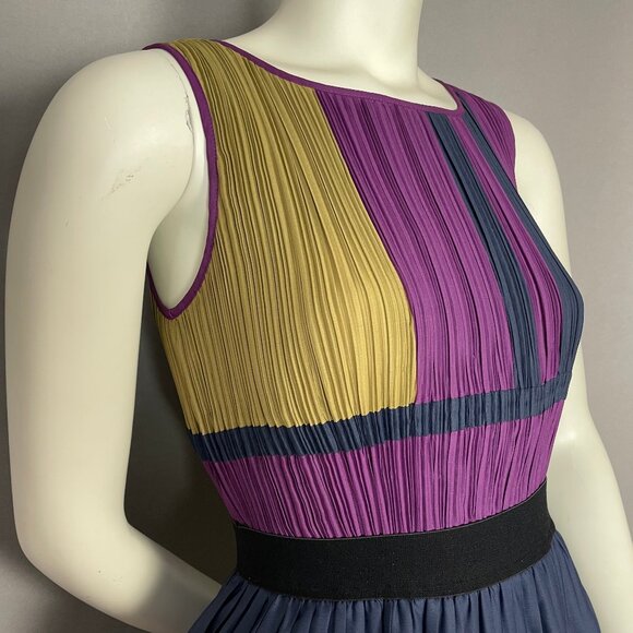BCBGMAXAZRIA Color Block Dress Arleney Pleated FLAWS Size XXS Women Sleeveless - Picture 16 of 16